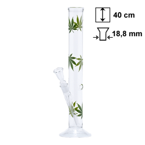 Bongo szklane Proste Zielony Liść Marihuany 40 cm