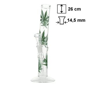 Bongo szklane proste | Liście Cannabis | 26 cm